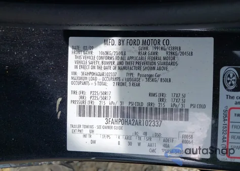 2010 Ford Fusion Se from USA, damaged, VIN 3FAHP0HA2AR102337